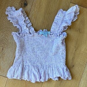 Hill House Lilac Paz smocked linen ruffle Top